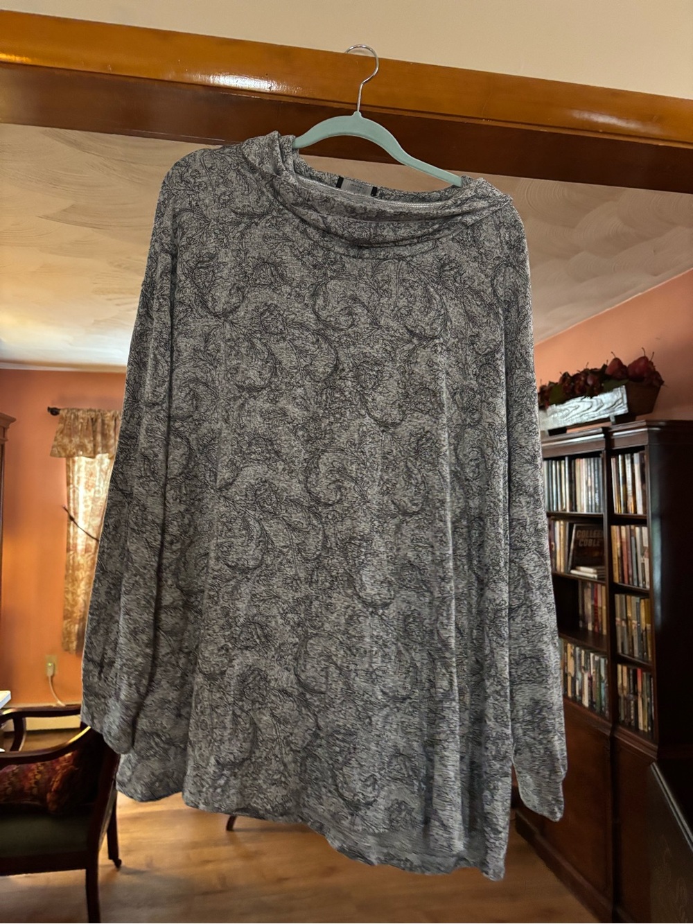 Lane Bryant Gray Paisley Cowl Neck Sweater